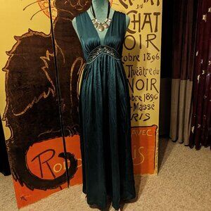 Sold - Dreamy, vintage teal slip nightgown with embroidery